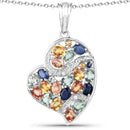4.00 Carat Genuine Multi Sapphire .925 Sterling Silver Pendant-1