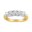 18K Yellow Gold 1.0 Cttw 4 Prong Set Round Cut Diamond Step up 5 Stone Ring Band (F-G Color, SI1-SI2 Clarity) - Size 6-1