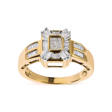 10K Yellow Gold 1/2 Cttw Diamond Composite and Halo Ring (H-I Color, SI1-SI2 Clarity) - Ring Size 7 - 0