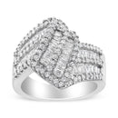14K White Gold 1-1/2 Cttw Round and Baguette Diamond Bypass Cocktail Ring Band (H-I Color, SI1-SI2 Clarity) - Size 7-2