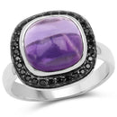 5.25 Carat Genuine Amethyst & Black Spinel .925 Sterling Silver Ring-1