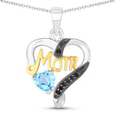 0.57 Carat Genuine Swiss Blue Topaz and Black Spinel .925 Sterling Silver Pendant-1