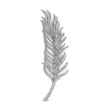 18K White Gold 2 7/8 Cttw Diamond Feather Brooch Pin (G-H Color, VS1-VS2 Clarity) - 0