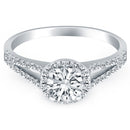 14k White Gold Diamond Halo Split Shank Engagement Ring-2