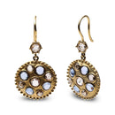 18K Yellow Gold 1 2/3 Cttw Diamond and Blue Sapphire Bezel Set Gemstone Cluster Medallion Dangle Earrings (Brown and G-H Color, SI1-SI2 Clarity)-2