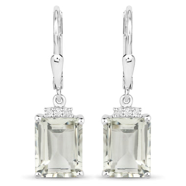 7.23 Carat Genuine Green Amethyst and White Topaz .925 Sterling Silver Earrings