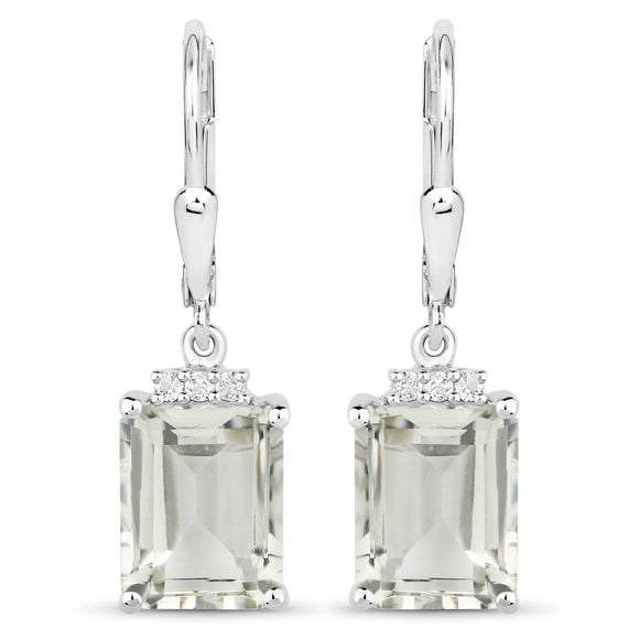 7.23 Carat Genuine Green Amethyst and White Topaz .925 Sterling Silver Earrings