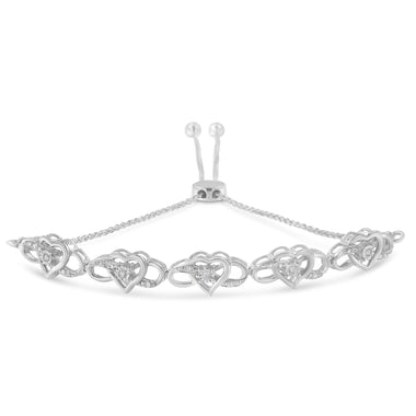 .925 Sterling Silver Miracle Set Diamond Accented Infinity Hearts 6â€-9â€ Adjustable Bolo Bracelet (H-I Color, I2-I3 Clarity)