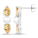 2.78 Carat Genuine Citrine and Pearl .925 Sterling Silver Earrings-2