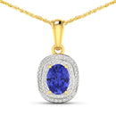 1.45 Carat Genuine Tanzanite and White Diamond 14K Yellow Gold Pendant-1