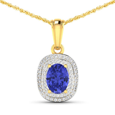 1.45 Carat Genuine Tanzanite and White Diamond 14K Yellow Gold Pendant