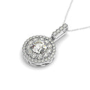14k White Gold Diamond Halo Round Shape Pendant (1 1/4 cttw)-2