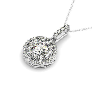 14k White Gold Diamond Halo Round Shape Pendant (1 1/4 cttw) - 0