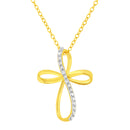 10K Yellow Gold Plated .925 Sterling Silver Diamond Accent Cross Ribbon 18" Pendant Necklace (I-J Color, I2-I3 Clarity)-2