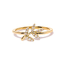 10K Yellow Gold 1/10 Cttw Diamond Leaf and Branch Ring (H-I Color, I1-I2 Clarity) - Ring Size 7-1