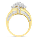 10K Yellow Gold Round and Baguette Diamond Crossover Cluster Ring (3 Cttw, I-J Color, I1-I2 Clarity) - Size 7-1/2-2