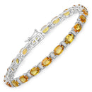12.33 Carat Genuine Orange Sapphire and White Diamond 14K White Gold Bracelet-1