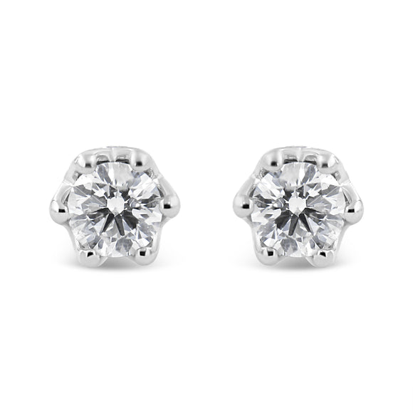 14K White Gold 1/2 Cttw Round Diamond Crown Stud Earring (I-J Color, I1-I2 Clarity)