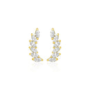 14k Yellow Gold Leaf Motif Climber Post Earrings with Marquise Cubic Zirconias-2