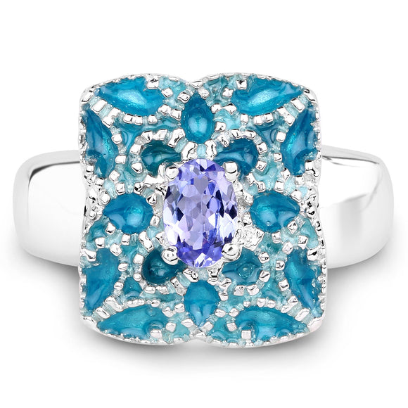 0.44 Carat Genuine Tanzanite .925 Sterling Silver Ring