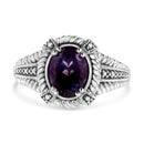 .925 Sterling Silver Prong Set Natural Oval Shape 9X7 MM Purple Amethyst Solitaire and Diamond Accent Ring (I-J Color, I1-I2 Clarity) - Ring Size 7-5