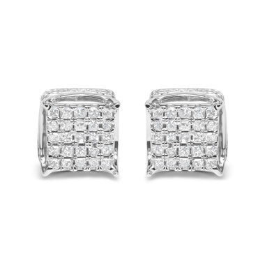 10K White Gold 1/2 Cttw Princess Cut Diamond Square Shaped Multi Stone Stud Earrings (H-I Color, SI1-SI2 Clarity)