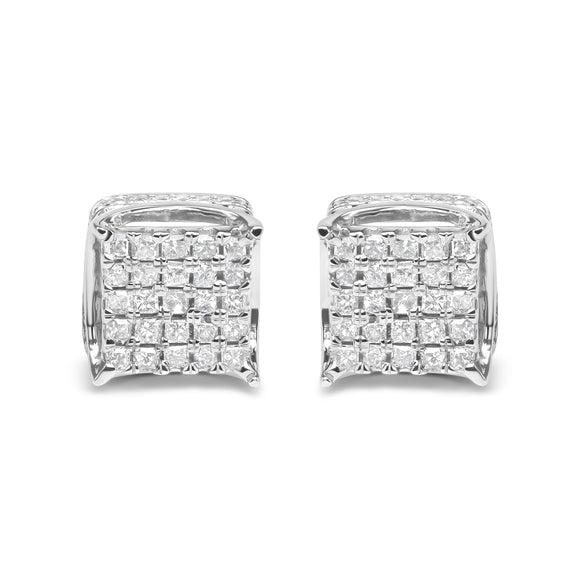 10K White Gold 1/2 Cttw Princess Cut Diamond Square Shaped Multi Stone Stud Earrings (H-I Color, SI1-SI2 Clarity)