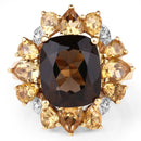 14K Yellow Gold Plated 7.10 Carat Genuine Smoky Quartz, Citrine & White Topaz Brass Ring-3