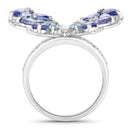 3.60 Carat Genuine Tanzanite and Swiss Blue Topaz .925 Sterling Silver Ring-2