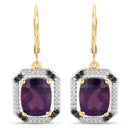 5.56 Carat Genuine Amethyst, Black Diamond and White Topaz .925 Sterling Silver Earrings-1