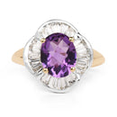 14K Yellow Gold Plated 3.35 Carat Genuine Amethyst & White Topaz .925 Sterling Silver Ring-3