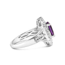 .925 Sterling Silver 9x7mm Oval Purple Amethyst and Diamond Accent Art Deco Style Cocktail Ring (I-J Color, I1-I2 Clarity) - Size 6-2