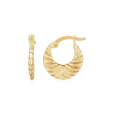 14K Yellow Gold Graduated Grooved Fancy Hoop Earrings - 0