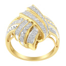 10K Yellow Gold Plated .925 Sterling Silver 1.0 Cttw Round & Baguette Diamond Knot Channel Statement Ring (I-J Color, I2-I3 Clarity) - Size 6-4