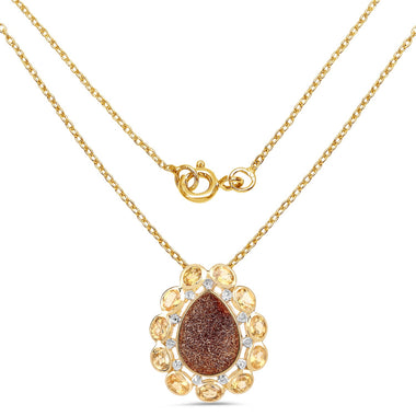 14K Yellow Gold Plated 5.14 Carat Genuine Red Droozi and Citrine .925 Sterling Silver Pendant - 0