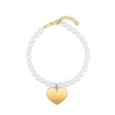 14k Yellow Gold Pearl Heart Charm Bracelet-2