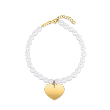14k Yellow Gold Pearl Heart Charm Bracelet - 0