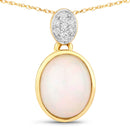 1.648 Carat Genuine Ethiopian Opal and White Diamond 10K Yellow Gold Pendant-1