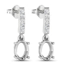 0.14 Carat Genuine White Diamond 14K White Gold Semi Mount Earrings - holds 7x5mm Oval Gemstones-4