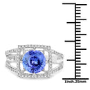 14K White Gold 3.26 Carat Genuine Tanzanite and White Diamond Ring-3