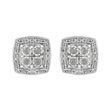 .925 Sterling Silver 1/4 cttw Round Cut Diamond Square Shape Milgrain Stud Earrings (I-J Color, I3 Clarity)