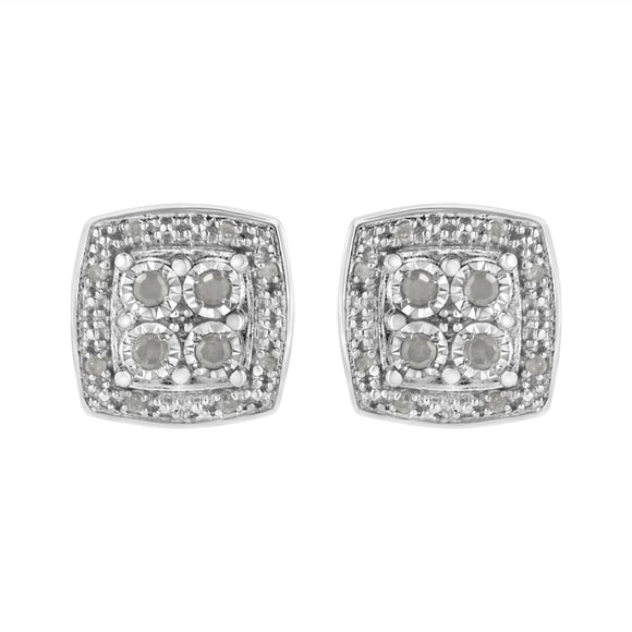 .925 Sterling Silver 1/4 cttw Round Cut Diamond Square Shape Milgrain Stud Earrings (I-J Color, I3 Clarity)