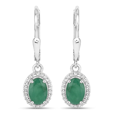 1.72 Carat Genuine Emerald and White Topaz .925 Sterling Silver Earrings