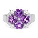 3.12 Carat Genuine Amethyst and White Topaz .925 Sterling Silver Ring-3