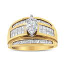 14K Yellow Gold 1 1/2 Cttw Pie, Princess and Baguette-cut Diamond Marquise Shaped Engagement Cocktail Ring Band (H-I Color, I1-I2 Clarity) - Ring Size 7-3
