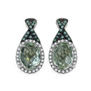 2.55 Carat Genuine Green Amethyst, Green Diamond & White Diamond .925 Sterling Silver Earrings-1