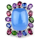 26.67 Carat Genuine Multi Stones .925 Sterling Silver Ring-3