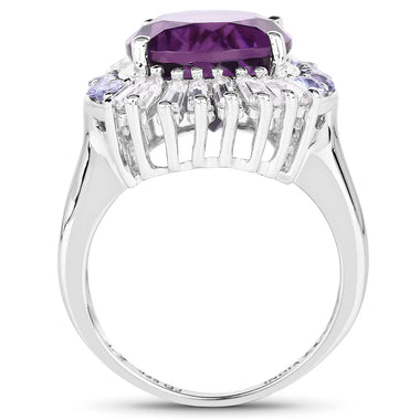 5.24 Carat Genuine Amethyst, Tanzanite & White Topaz .925 Sterling Silver Ring - 0