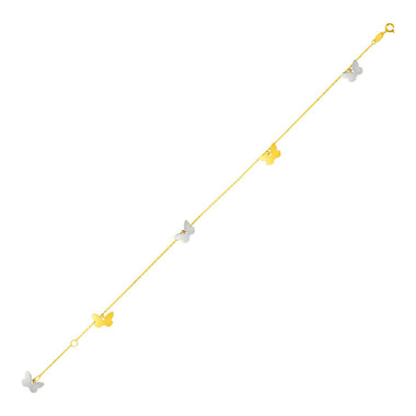 14k Two Tone Gold Anklet with Butterflies - 0
