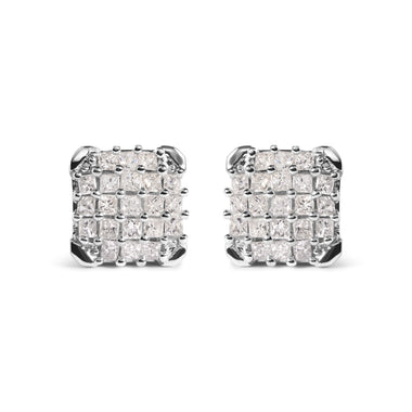 10K White Gold 3/4 Cttw Princess Diamond Composite Open Frame Stud Earrings (I-J Color, I1-I2 Clarity)